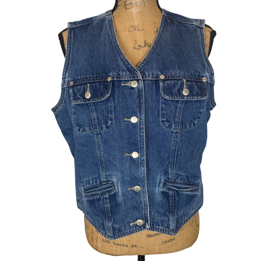 St Johns Bay Womens Denim‎ Button Front Vest Western Rodeo Americana Size Medium